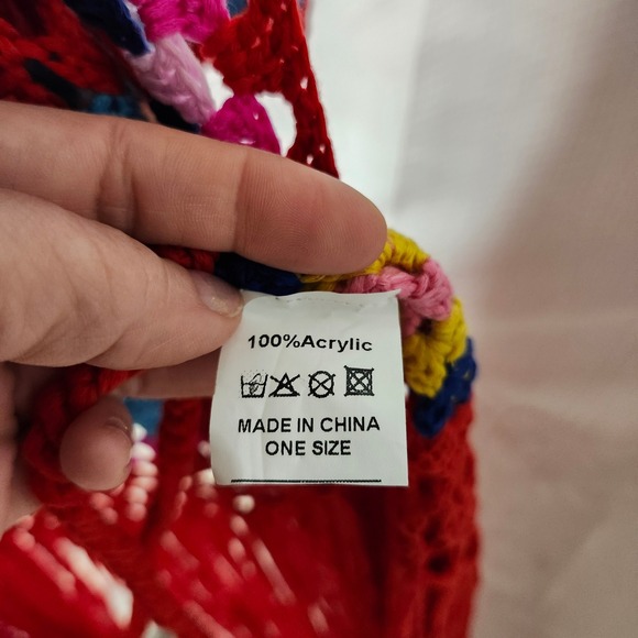 Boho Crochet Granny Square Kimono Cardigan Red Fringe Multicolor One Size - Picture 8 of 8